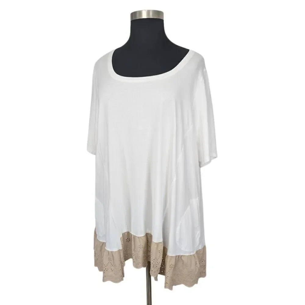 Logo Lori Goldstein 4X White Mini Dress Tunic Top Pockets Cottagecore Lagenlook